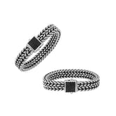 Sterling silver Bali weave heritage bracelet with black cubic zirconia clasp handcrafted in Bali, Indonesia.